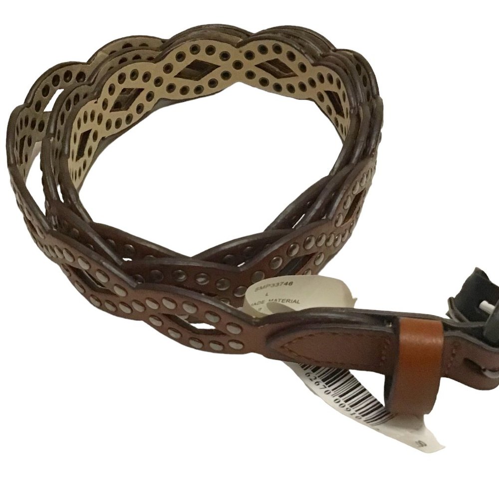 Steve Madden Womens Size L Western Studded Cognac Brown Adjustable Fit Belt New